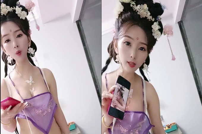 古风妆容美女!情趣肚兜齐逼短裤!小露白嫩奶子,扭动美臀玩诱惑,若隐若现让人欲罢不能