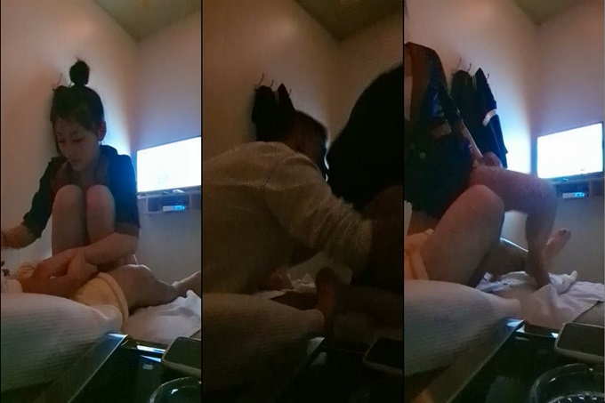 足疗店搞女技师,丸子头小姐姐,摸摸搞搞要拔裤子 ,足交打飞机,骑乘磨蹭扶着电视柜后入,隔壁在唱歌